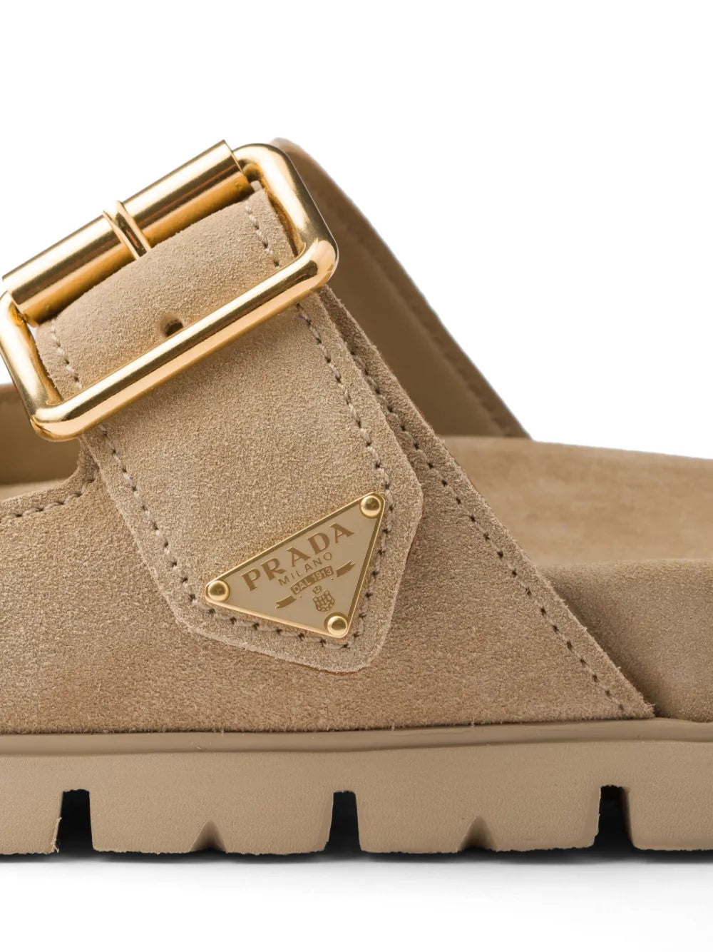 Prada triangle-logo suede slides